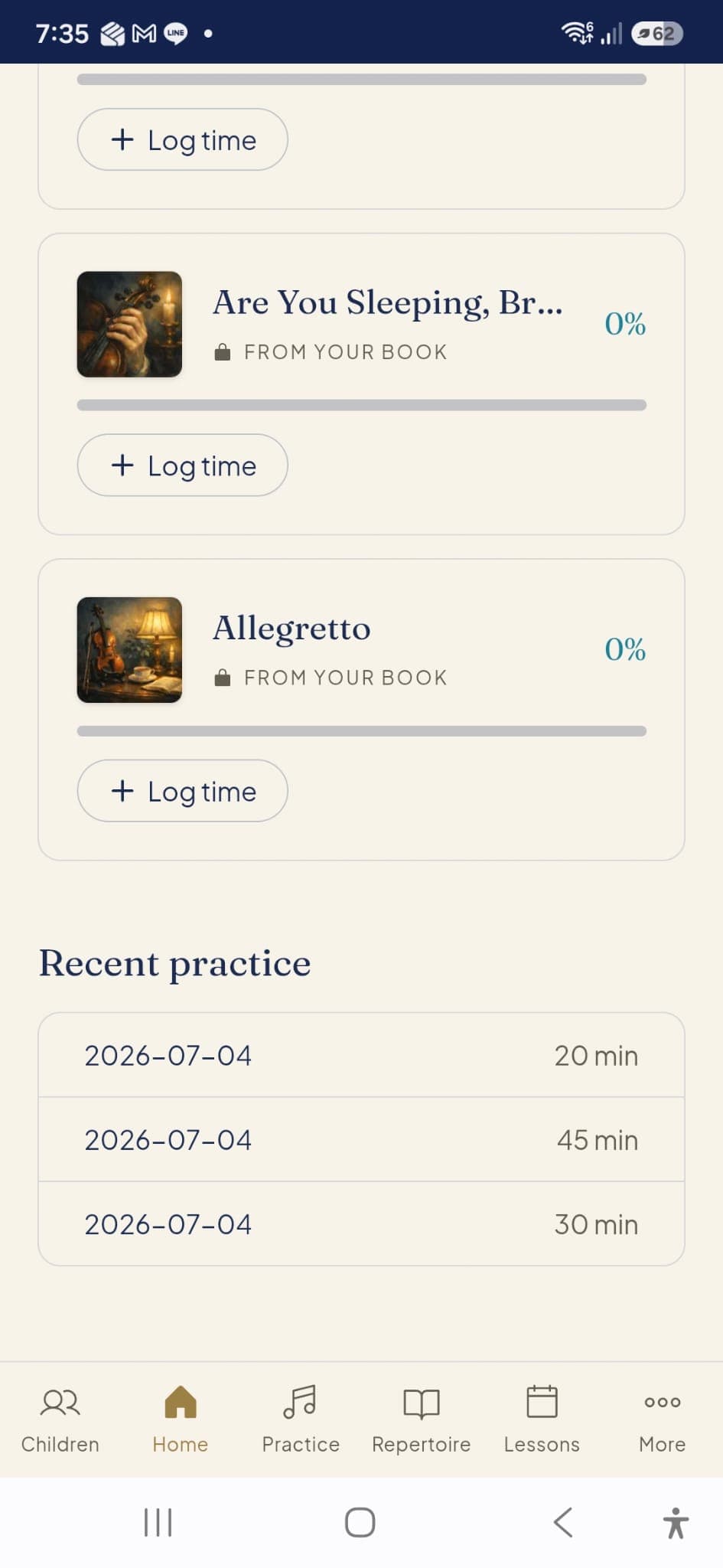 Review your recent practice history to see how much time you've dedicated to learning.
